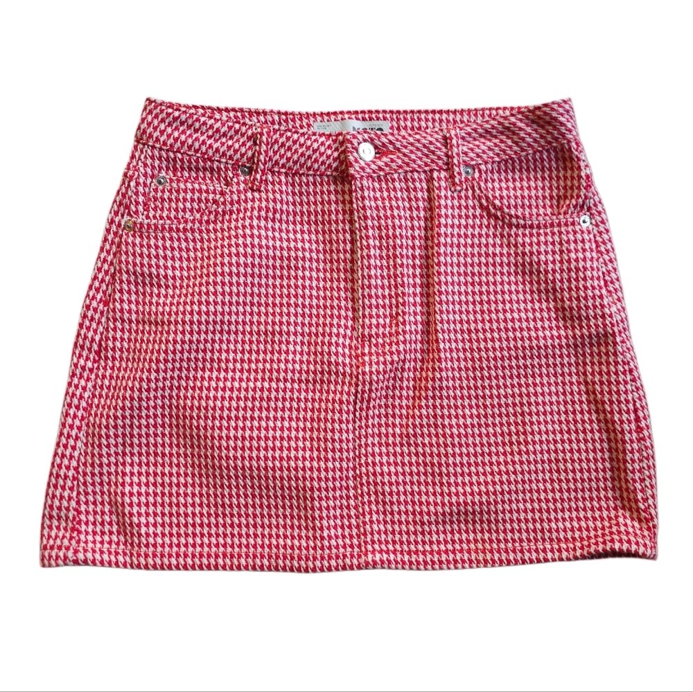 TOPSHOP Moto Red Houndstooth Mod Retro Mini Skirt Size 8 - Picture 1 of 3